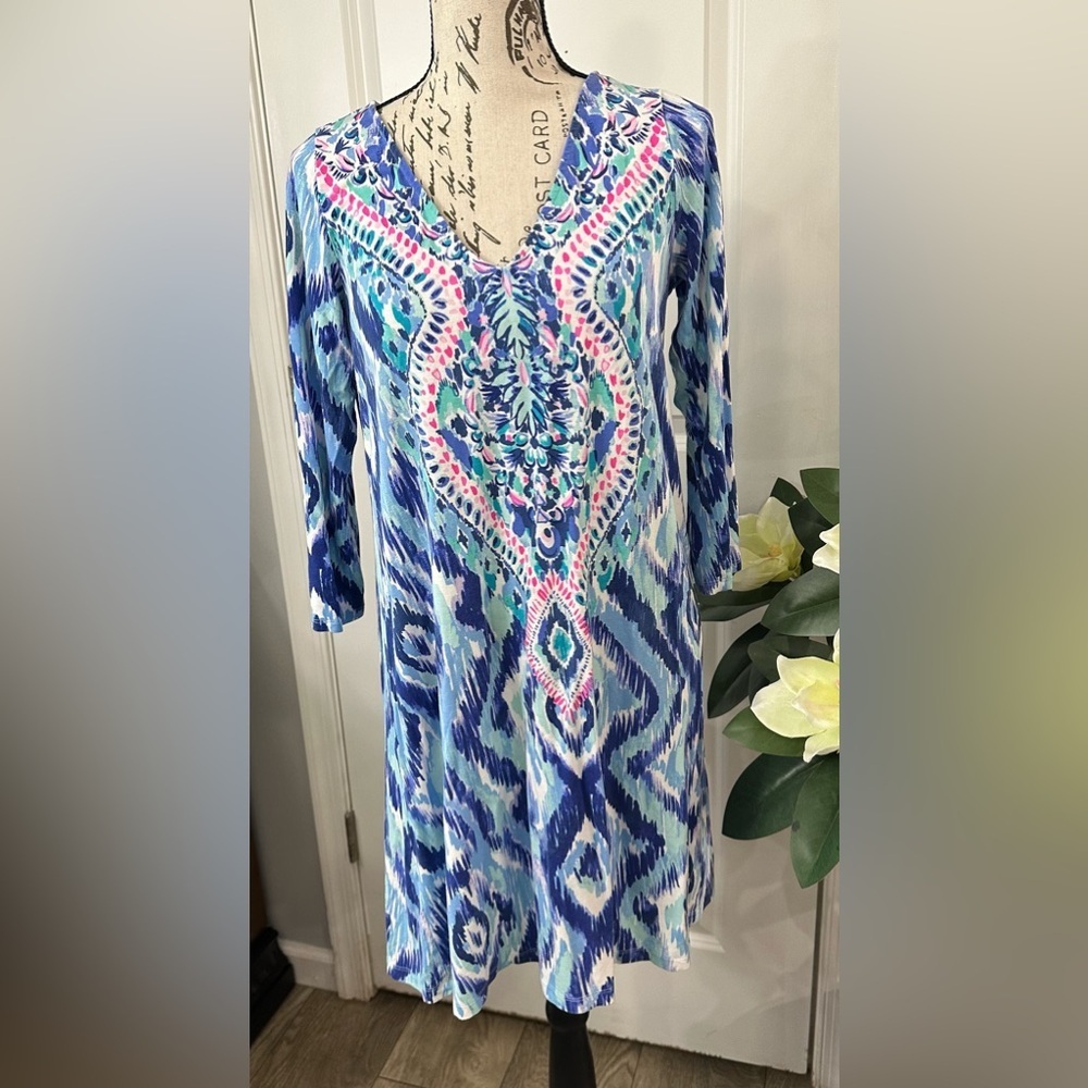 💙 Lilly Pulitzer Ophelia Swing Dress – Blue Swish “Skipped a Beach” Print 💙🌴 - Picture 8 of 16